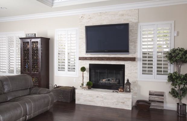 Plantation shutters in a living room